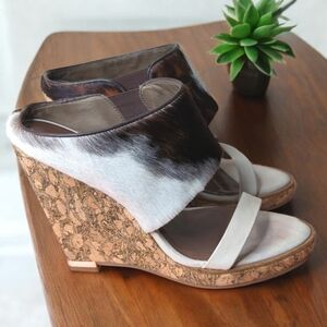 All Saints Leather Calf Hair Hepworth Sandals Platform Cork Wedge 40/10